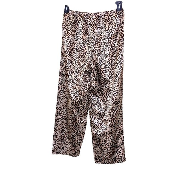 Womens Satiny Leopard Print Sleep Lounge Pants Size Medium Brown Elastic Waist - Picture 2 of 3